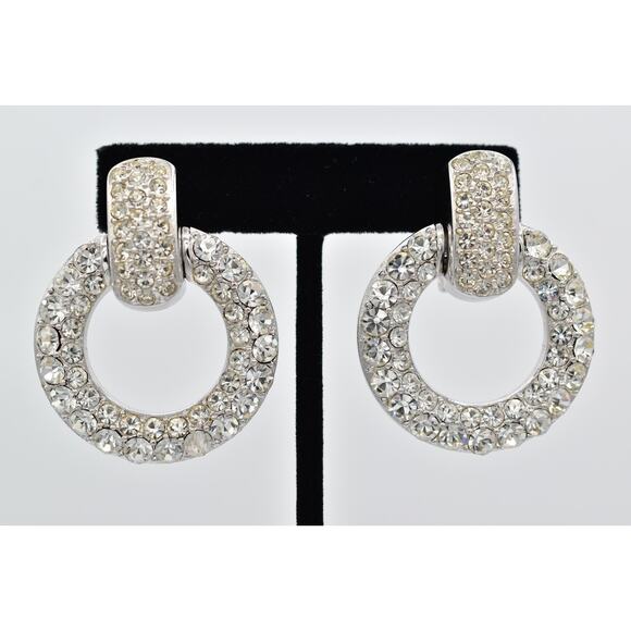 Christian Dior Vintage Crystal Clip On Earrings Knockers Bridal Signed NOS BinAO - Picture 1 of 12